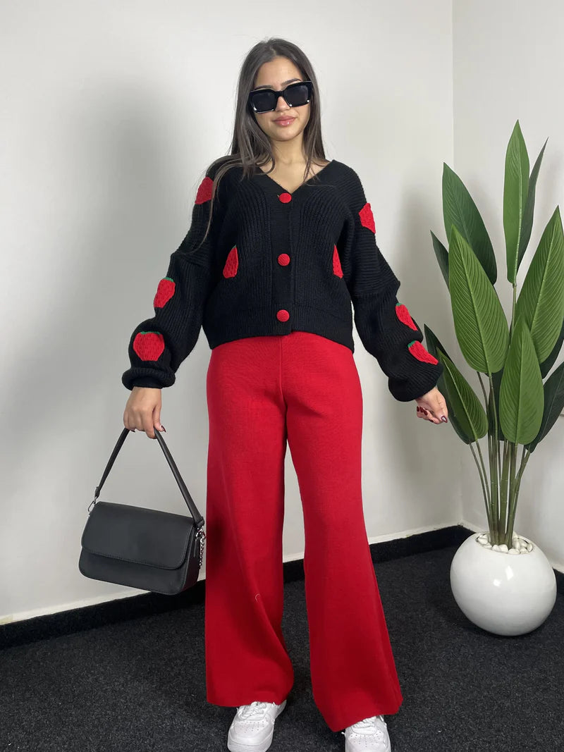 Ensemble Cardigan fraise