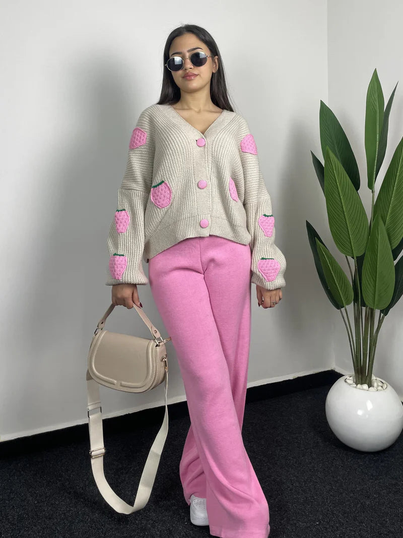 Ensemble Cardigan fraise