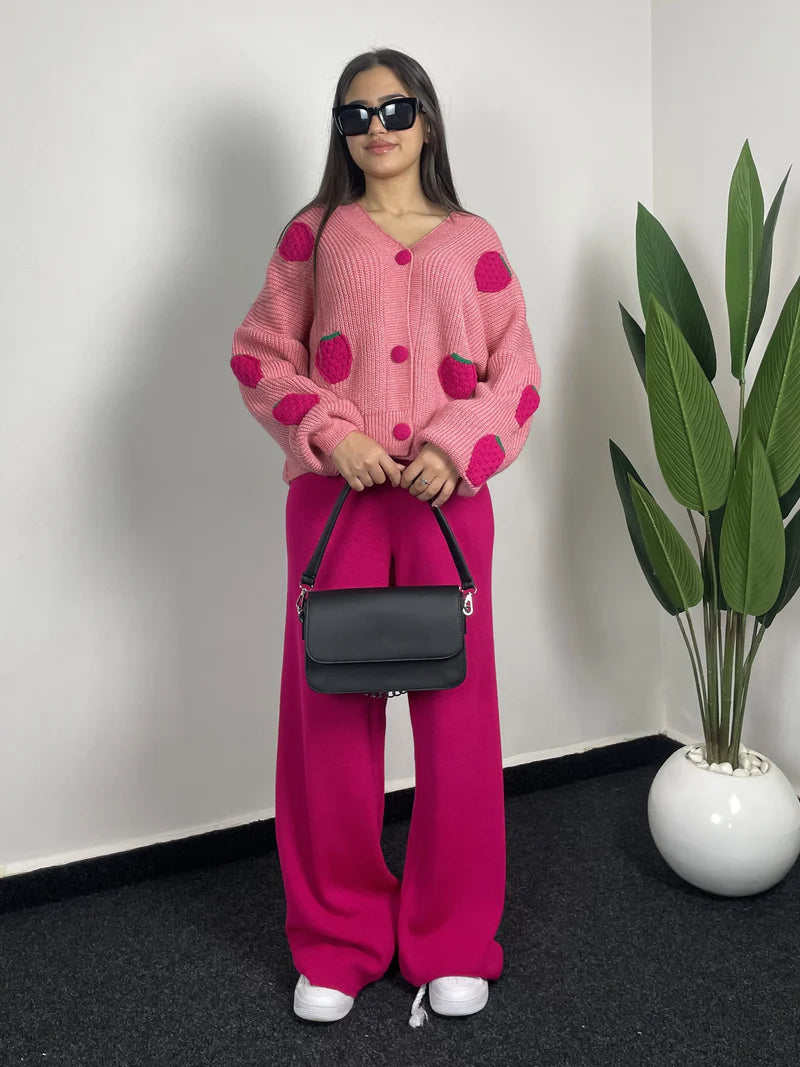 Ensemble Cardigan fraise