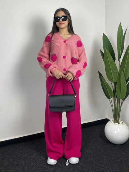 Ensemble Cardigan fraise